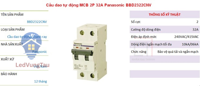 Thông số kỹ thuật MCB 2P 32A Panasonic